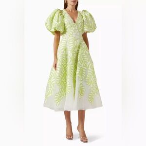 Aje Botanical Applique Midi Dress in Colour Ivory/Citrus Yellow Size 6